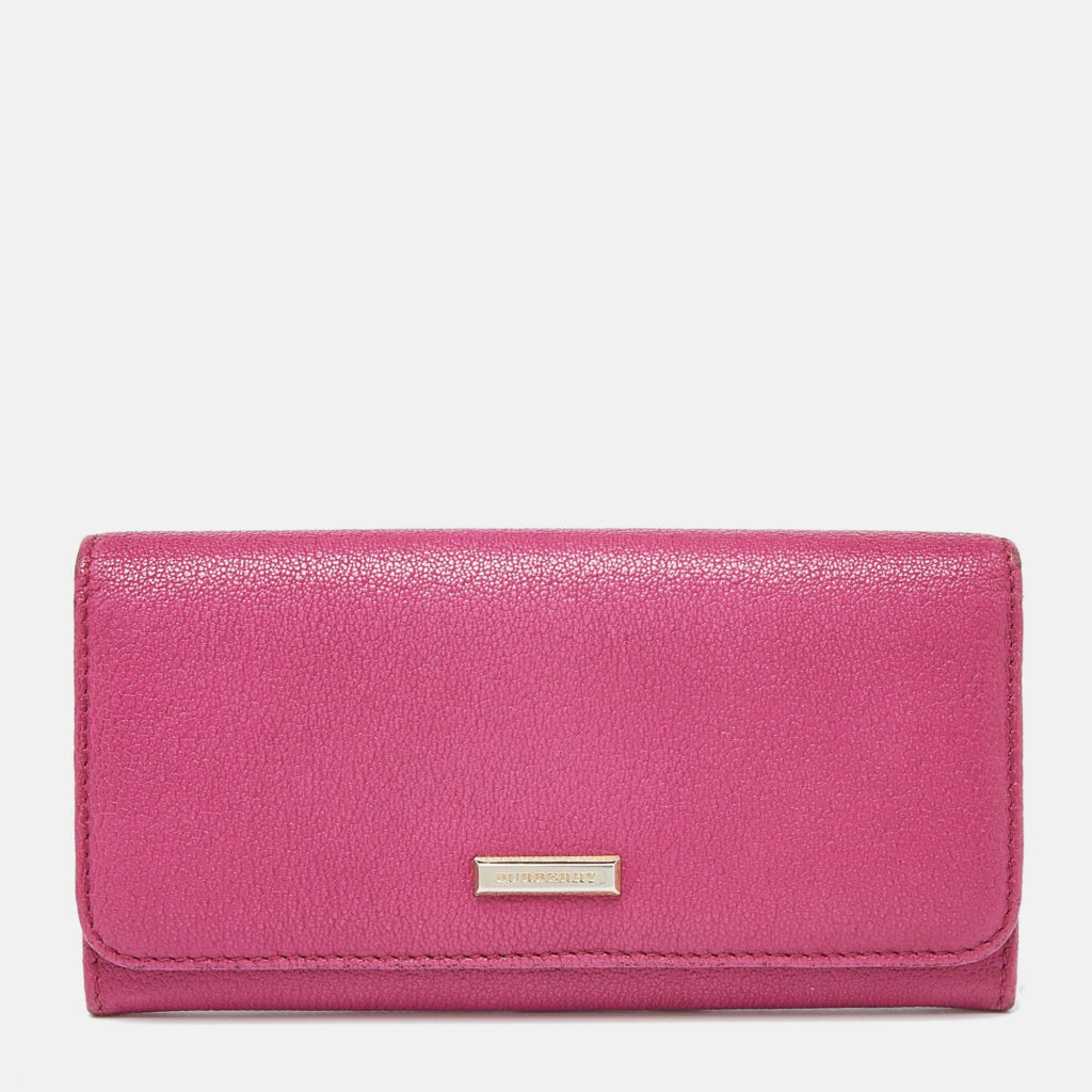 luxury-women-burberry-used-handbags-p886383-006 Burberry Pink Leather Flap Continental Wallet