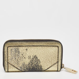 Burberry Gold/Black Textured Leather Zip Around Continental Wallet