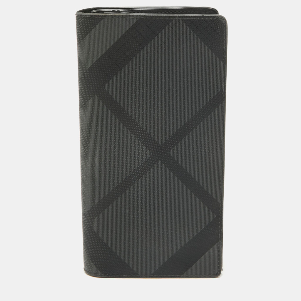 luxury-women-burberry-used-handbags-p989845-012 Burberry Black Check Coated Canvas Bifold Long Wallet