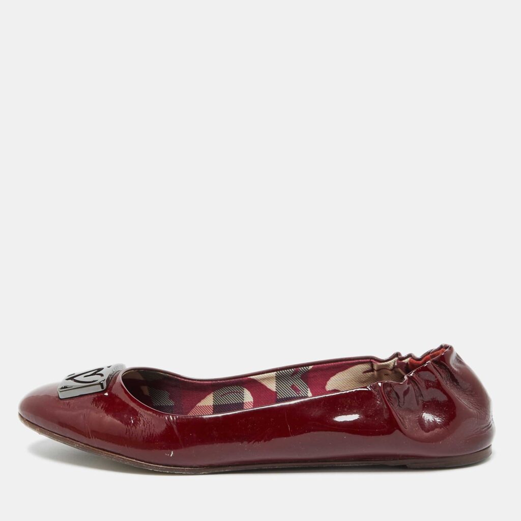 luxury-women-burberry-used-shoes-p1043006-001 Burberry Burgundy Patent Leather Scrunch Ballet Flats Size 40