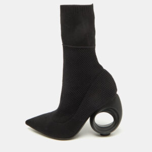 Burberry Black Knit Stretch Fabric Kimberley Pointed Toe Ankle Boots Size 37