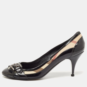 Burberry Black Canvas and Leather Pointed Toe Pumps Size 39.5