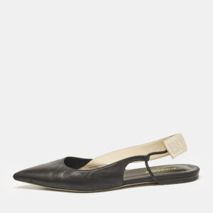 Burberry Black Leather Maria Logo Slingback Flats Size 37