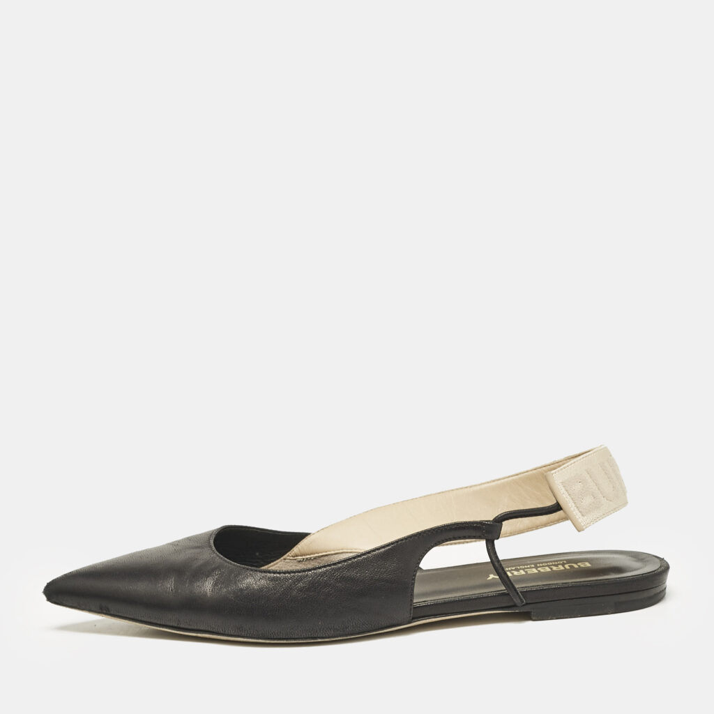 luxury-women-burberry-used-shoes-p1107790-003 Burberry Black Leather Maria Logo Slingback Flats Size 37