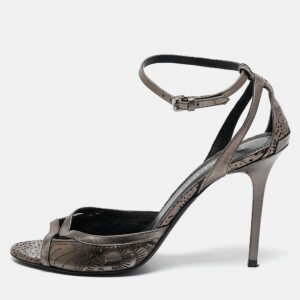 Burberry Metallic Grey Leather Laser Ankle Strap Sandals Size 39