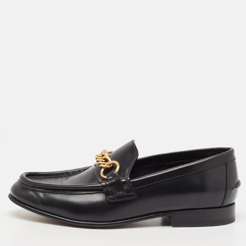 luxury-women-burberry-used-shoes-p1115281-010 Burberry Black Leather Solway Chain Detail Slip On Loafers Size 36