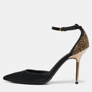 Burberry Black Satin Alanson Embellished Mary Jane Pumps Size 37.5
