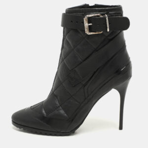 Burberry Black Quilted Leather Brit Beverly Ankle Booties Size 37