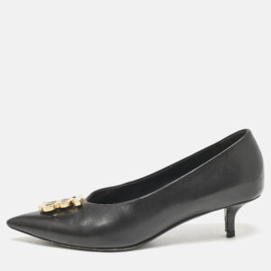 Burberry Black Leather Madelina TB Logo Pointed Toe Pumps Size 37