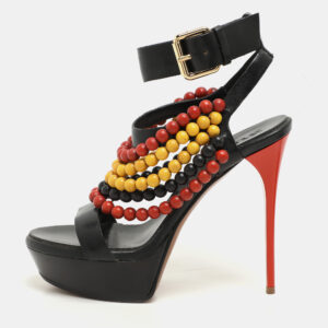 Burberry Prorsum Black T Strap Beaded Platform Sandals Size 37