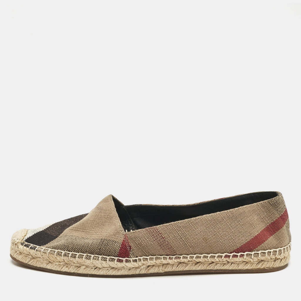luxury-women-burberry-used-shoes-p1146035-004 Burberry Brown House Check Canvas Espadrille Flats Size 41
