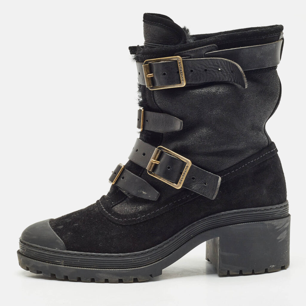 luxury-women-burberry-used-shoes-p1152004-010 Burberry Black Leather and Suede Aviator Dukes Combat Boots Size 39