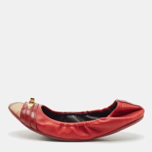 Burberry Tricolor Leather and House Check Canvas Buckle Detail Scrunch Ballet Flats Size 38