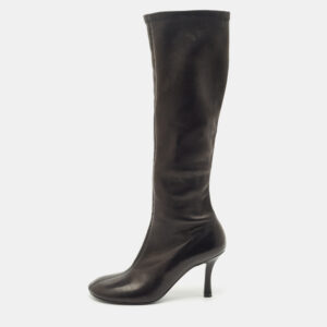 Burberry Black Leather Round Toe Knee Length Boots Size 38