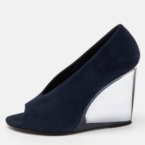 Burberry Blue Suede Reyard Wedge Pumps Size 36.5