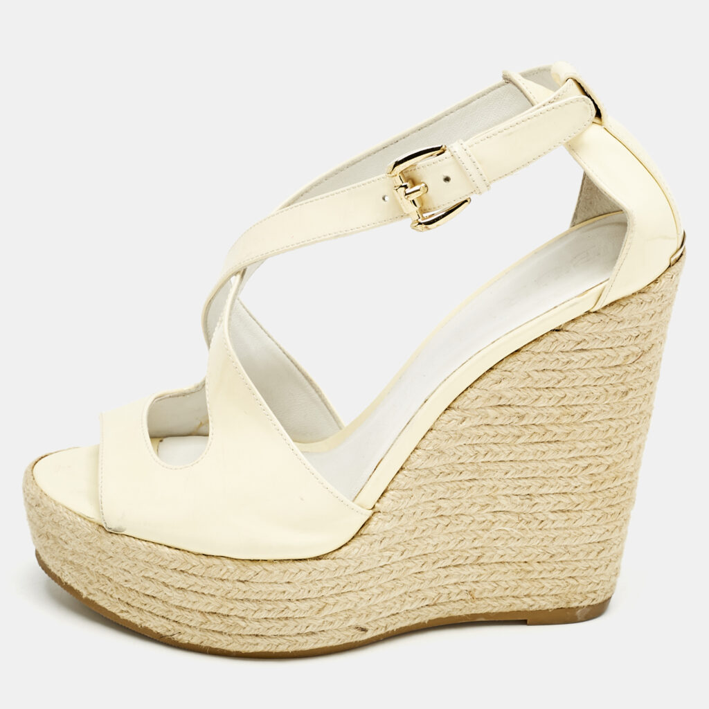 luxury-women-burberry-used-shoes-p1159416-001 Burberry Cream Patent Peep Toe Wedge Espadrilles Sandals Size 37