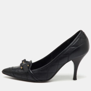 Burberry Black Quilted Leather Buckle Detail Pointed Toe Pumps Size 36