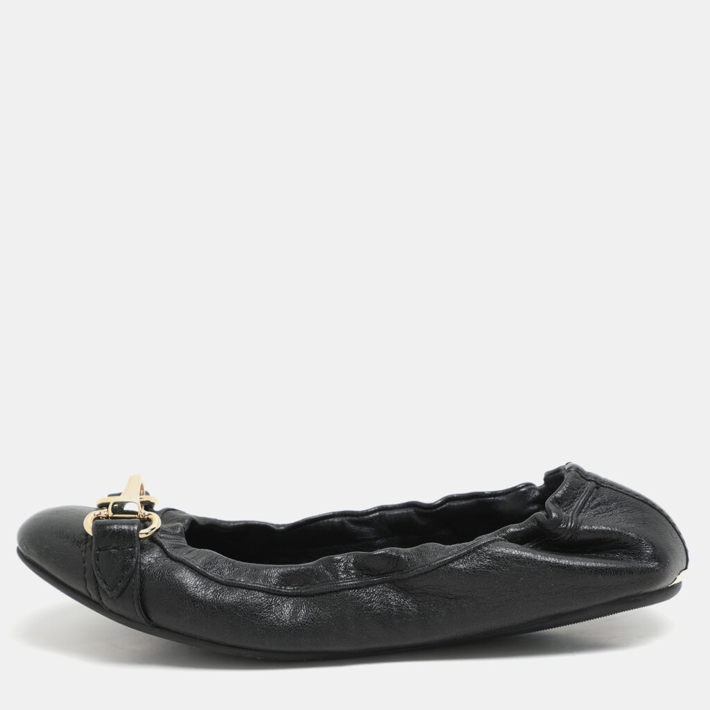 luxury-women-burberry-used-shoes-p1162231-008 Burberry Black Leather Scrunch Ballet Flats Size 36
