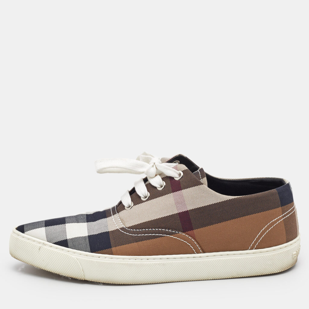 luxury-women-burberry-used-shoes-p1166484-001 Burberry Brown House Check Canvas Pointed Toe Low Top Sneakers Size 39