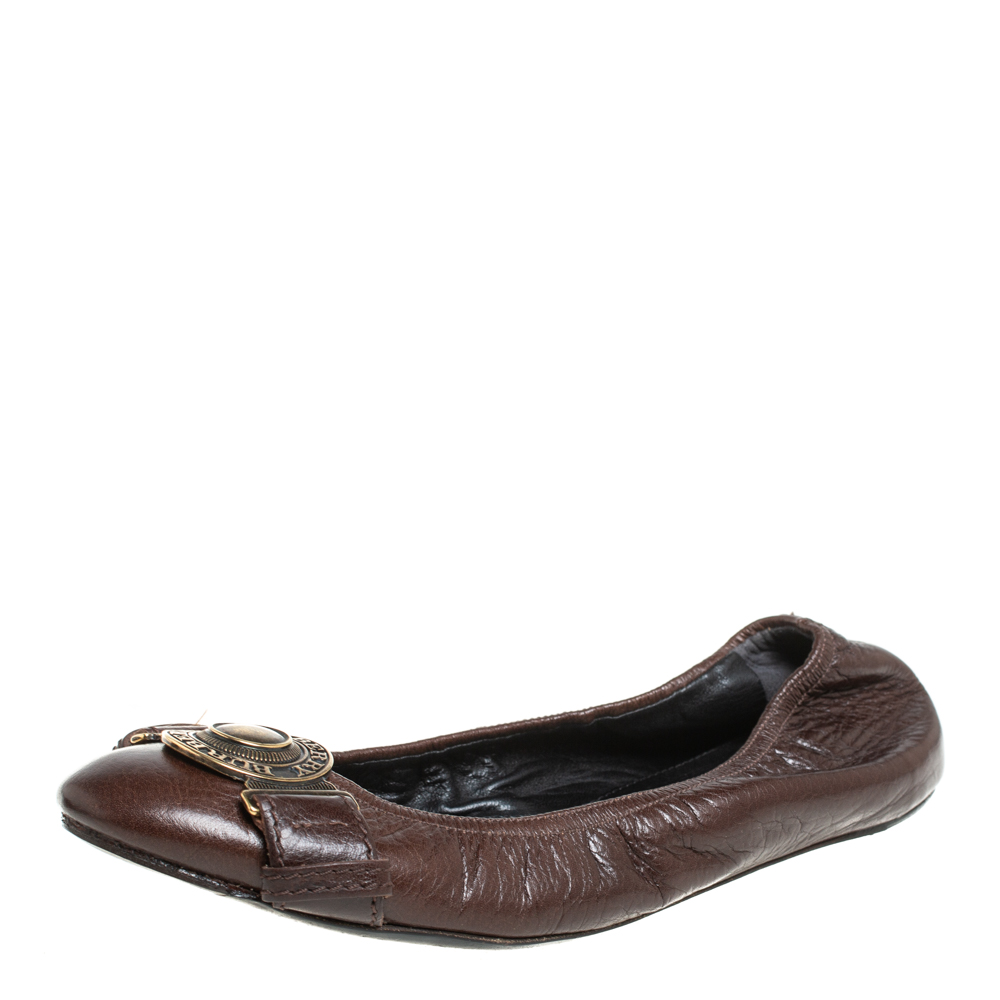 luxury-women-burberry-used-shoes-p404269-006 Burberry Brown Leather Embellished Ballet Flats Size 39