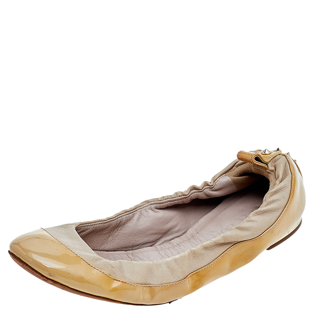 luxury-women-burberry-used-shoes-p541208-005-2 Burberry Beige Patent And Leather Scrunch Ballet Flats Size 36