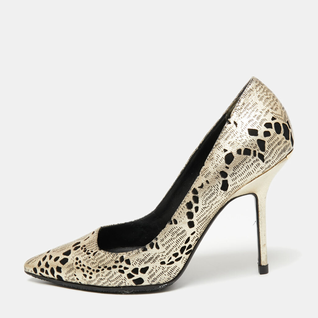 luxury-women-burberry-used-shoes-p648312-001-2 Burberry Metallic Foil Laser Cut Out Leather Pointed Toe Pumps Size 37