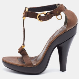 Burberry Brown Leather Ankle Strap Platform Sandals Size 37