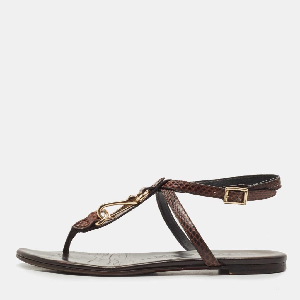 luxury-women-burberry-used-shoes-p802609-001 Burberry Brown Python Ankle Strap Flat Sandals Size 37