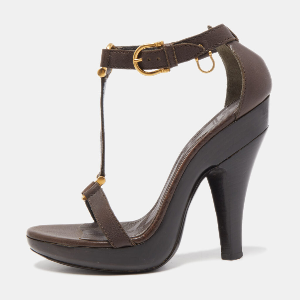 luxury-women-burberry-used-shoes-p808209-006 Burberry Brown Leather T Ankle Strap Platform Sandals Size 38