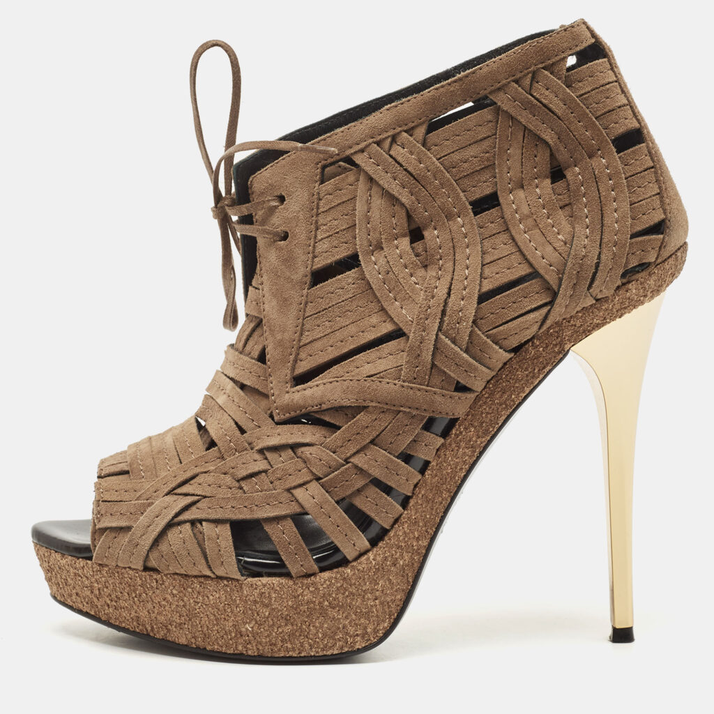 luxury-women-burberry-used-shoes-p843319-004 Burberry Brown Suede Cork Platform Peep Toe Ankle Booties Size 38.5