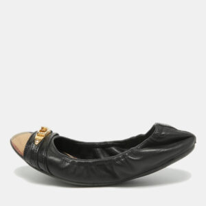 Burberry Black /Beige House Check Canvas and Leather Ballet Flats Size 35