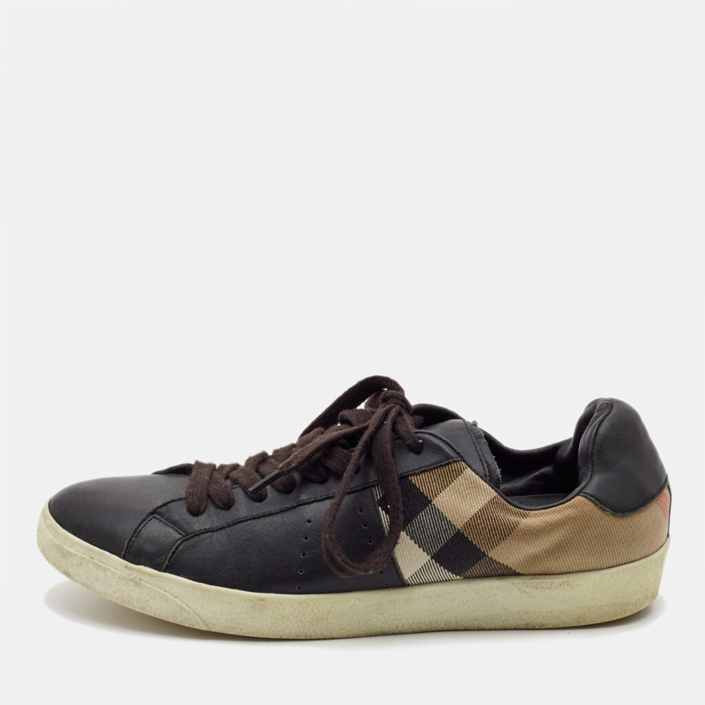 luxury-women-burberry-used-shoes-p986658-007 Burberry Black/Beige Canvas and Leather Lace Up Sneakers Size 41