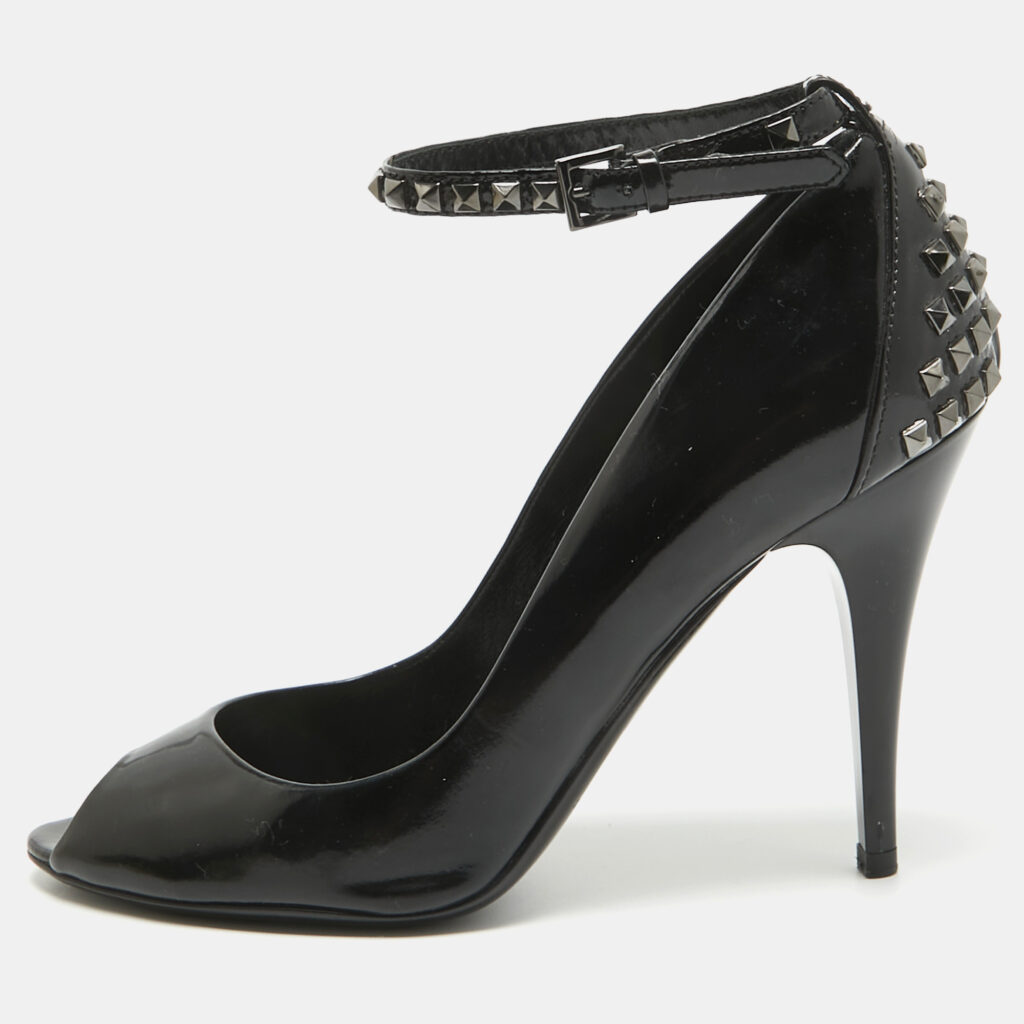 luxury-women-burberry-used-shoes-p998516-011 Burberry Black Patent Stud Peep Toe Pumps Size 40