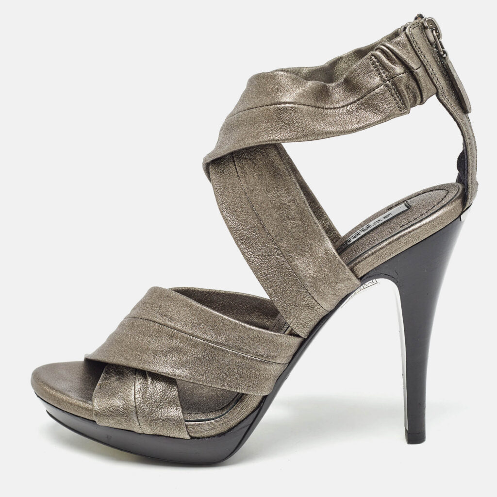 luxury-women-burberry-used-shoes-p998548-004 Burberry Grey Leather Platform Ankle Wrap Sandals Size 39
