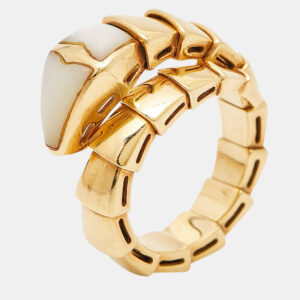 Bvlgari Serpenti Viper Mother of Pearl 18k Yellow Gold Ring Size 51