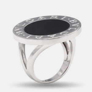 Bvlgari Onyx Inlay 18K White Gold Circular Ring Size 53