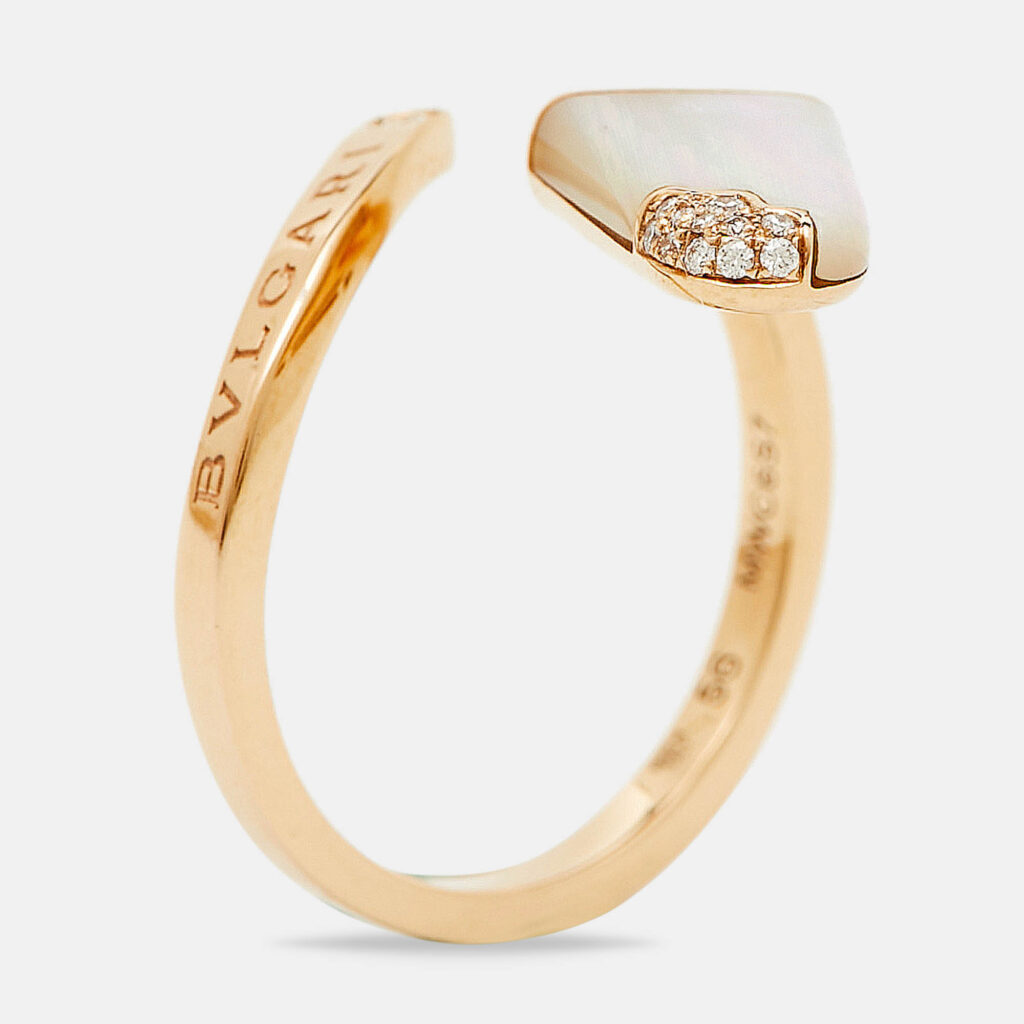 luxury-women-bvlgari-used-fine-jewelry-p1122341-004 Bvlgari Gelati Mother of Pearl Diamond 18K Rose Gold Cocktail Ring Size 56