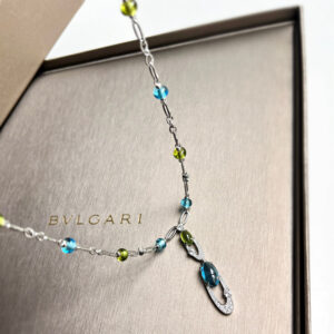 Bvlgari 18K White Gold and Multicolor Gemstone and Diamond Pendant Necklace