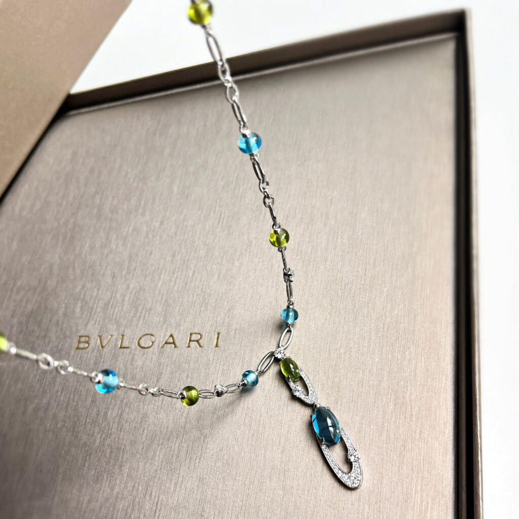 luxury-women-bvlgari-used-fine-jewelry-p1143635-001 Bvlgari 18K White Gold and Multicolor Gemstone and Diamond Pendant Necklace