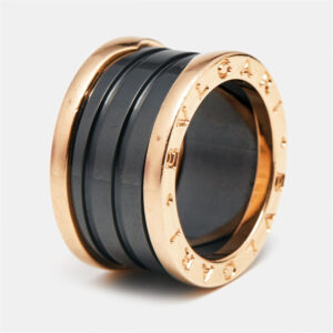 Bvlgari B.Zero1 4-Band Black Ceramic 18k Rose Gold Ring Size 50