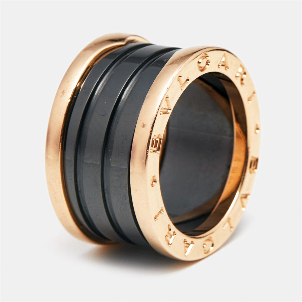 Bvlgari B.Zero1 4-Band Black Ceramic 18k Rose Gold Ring Size 50