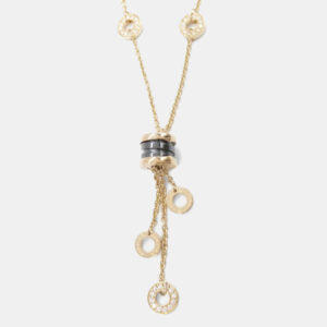 Bvlgari 18K Yellow Gold B.Zero1 Black Ceramic Diamonds Tassel Necklace