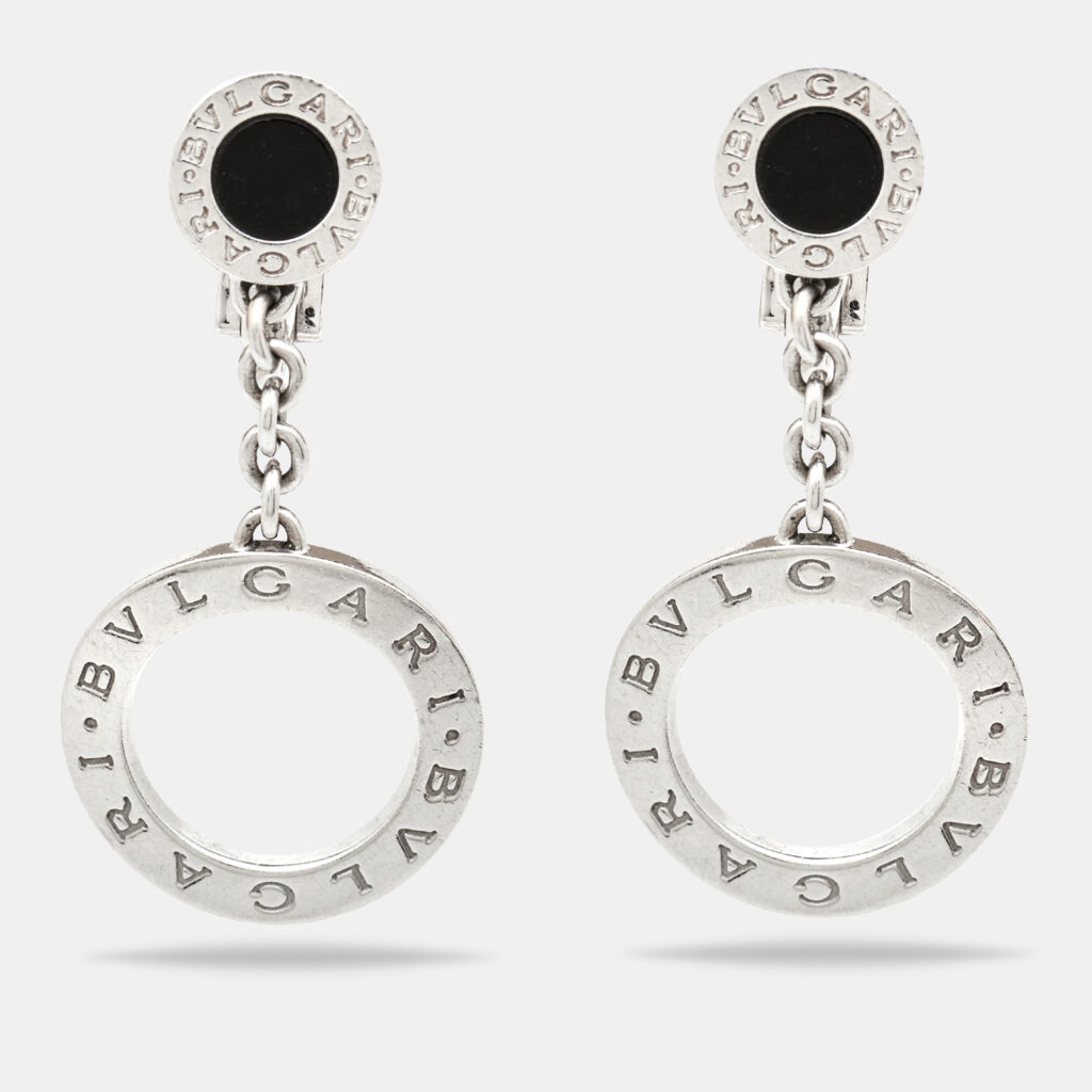 luxury-women-bvlgari-used-fine-jewelry-p1162111-003 Bvlgari Bvlgari Bvlgari Onyx 18k White Gold Dangle Earrings