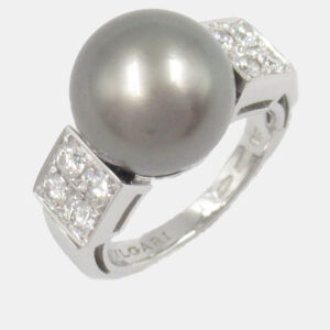 Bvlgari Pearl and Diamond 18k White Gold Ring EU 48
