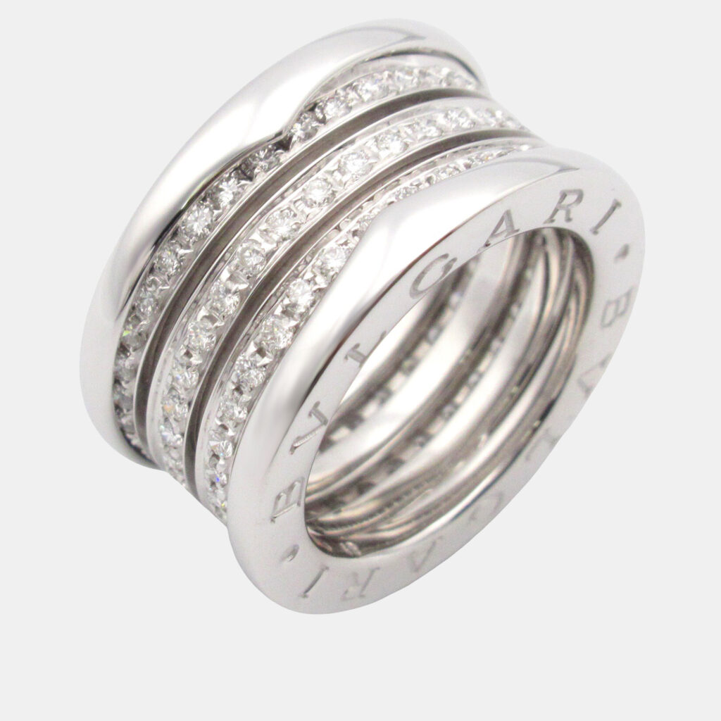 luxury-women-bvlgari-used-fine-jewelry-p1167547-008 Bvlgari B.Zero1 18K White Gold and Diamond Band Ring EU 48
