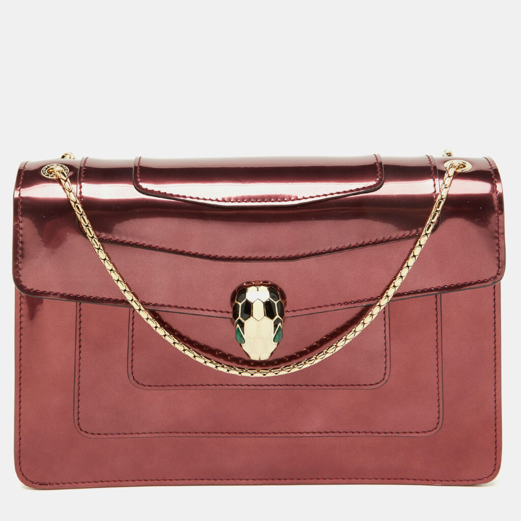 luxury-women-bvlgari-used-handbags-p1132876-012 Bvlgari Burgundy Patent Leather Medium Serpenti Forever Flap Shoulder Bag