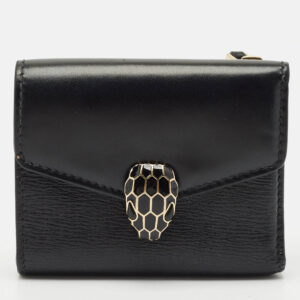 Bvlgari Black Leather Serpenti Forever Trifold Wallet