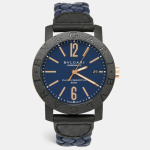Bvlgari Navy Blue Carbongold Leather Via Dei Condotti 10 Roma BB40CL Women's Wristwatch 40 mm