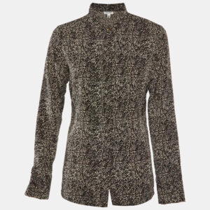 Calvin Klein Black Printed Polyester Neck Tie Detail Shirt M