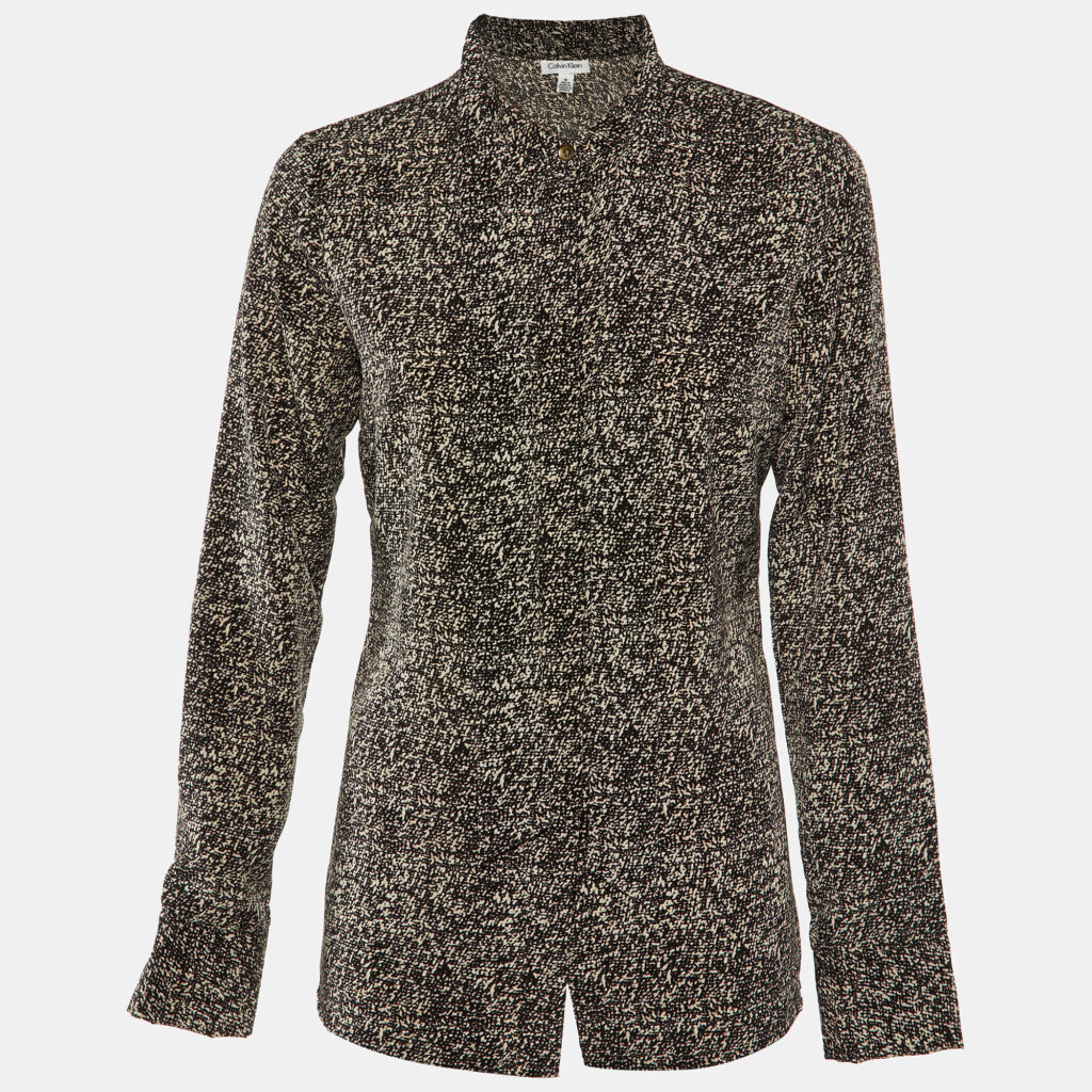 Calvin Klein Black Printed Polyester Neck Tie Detail Shirt M